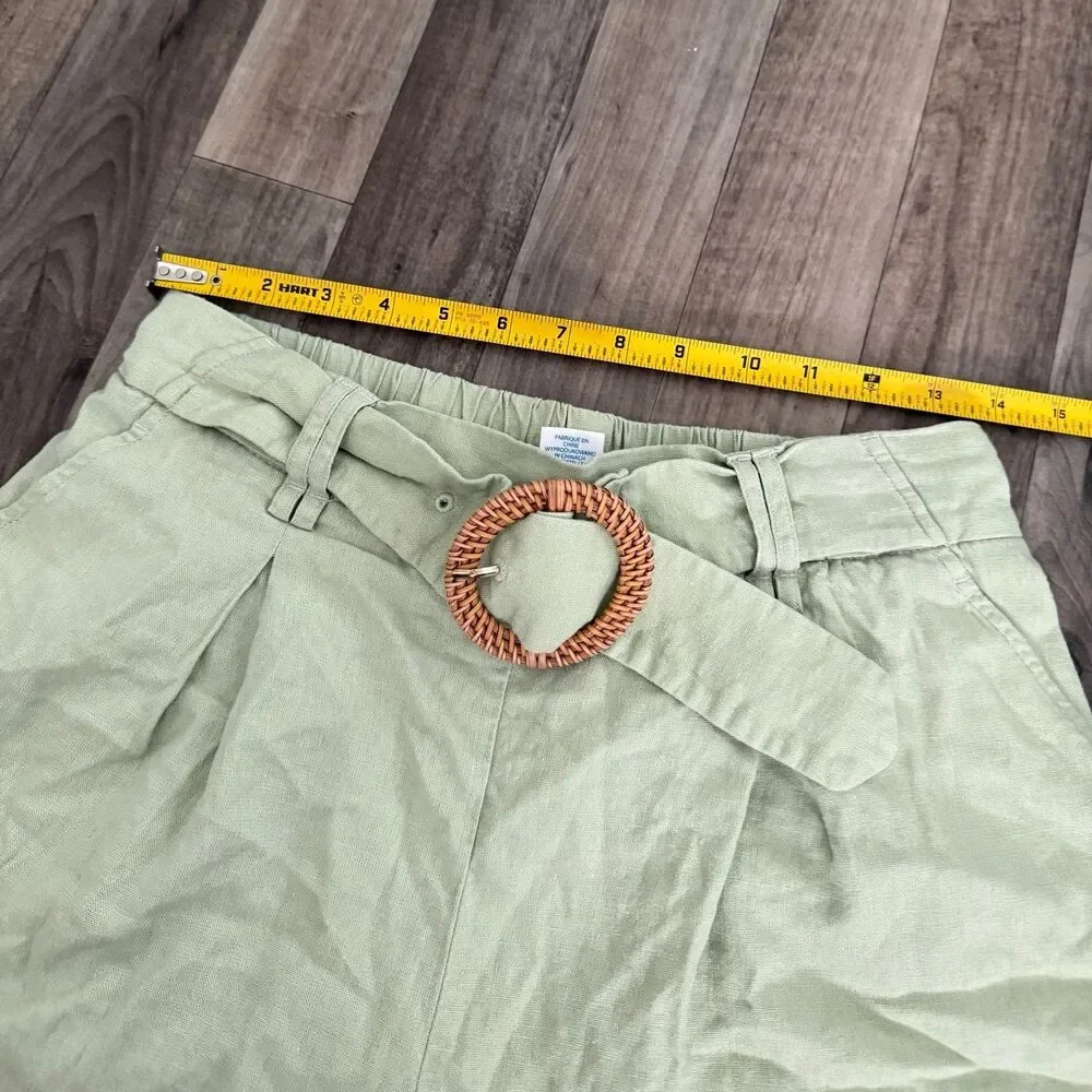 Sigrid Olsen 100% linen sage green belted shorts